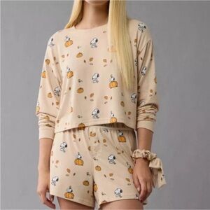 American Eagle AE Fall Halloween Pumpkin Snoopy Plush Pj TOP ONLY Size XS